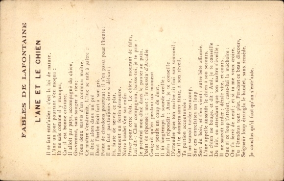 Chromo-Litho Fables de La Fontaine, l'âne et le chien
