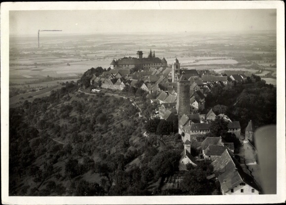 Postcard Altstadt Waldenburg in Saxony, a town on a hill with many half-timbered houses, surrounded...