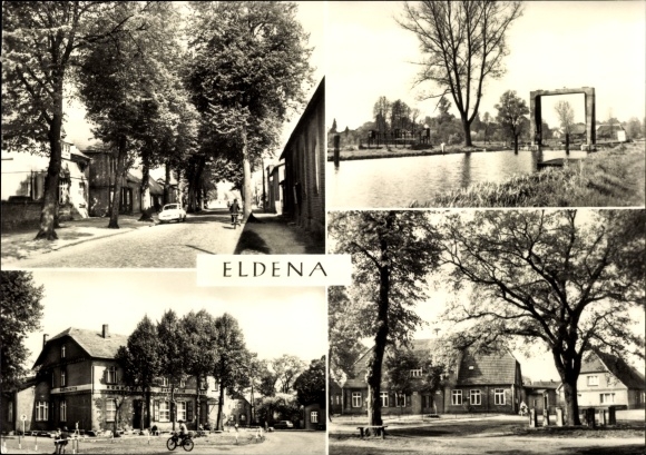 Postcard Eldena in Mecklenburg, Bahnhofstrasse, consumption restaurant, at the lock