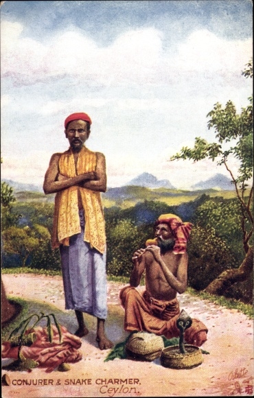 Artist PC Sri Lanka Ceylon, Conjurer and Snake Charmer