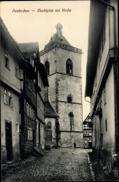 Ak Neukirchen Knüll Hessen, marktplein met kerk