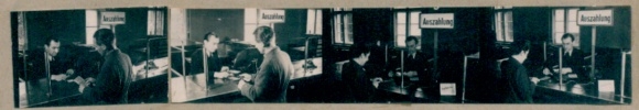 Contact print photos Berlin Treptow, VAB Schöneweide, counter payout, 4 photos approx. 4x2 cm
