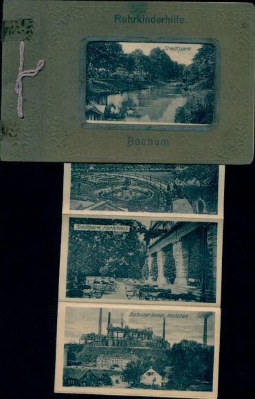 Leporello Postcard Bochum in the Ruhr area, Ruhr Children's Aid, City Park, Parking Garage, Bochum Association, Blast Furnaces