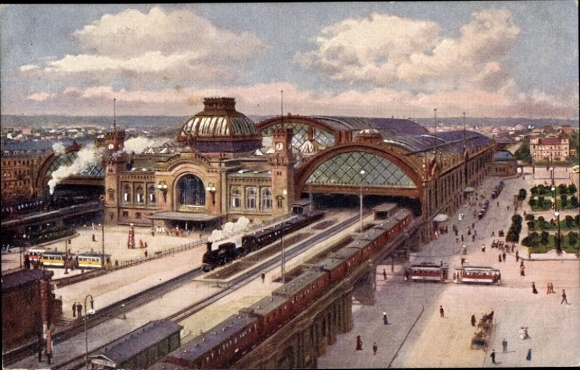 Postcard Dresden Altstadt, Hauptbahnhof, Train, Tram, Panorama