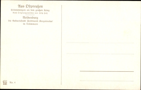 Artist PC Hass, F., Nidzica Neidenburg East Prussia, memory of the Great War, partial view