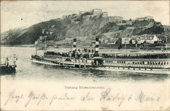 Ak Ehrenbreitstein Koblenz am Rhein, Festung, Salondampfer