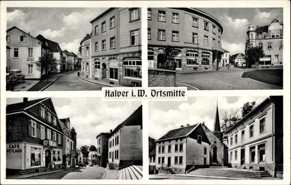 Ak Halver in de Märkisches Kreis, stadscentrum, uitzicht op de stad, Café Weyland, kerk