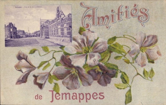 Postcard Jemappes Wallonia Hainaut, street view, blossoms
