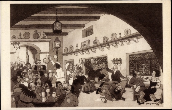 Artist Postcard Dratz, Jean, Chicago World's Fair 1933, Picturesque Belgium, A speakeasy in old time