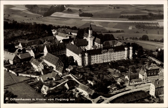 Postcard Ochsenhausen in Württemberg, aerial photograph of the monastery