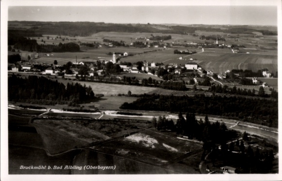 Postcard Bruckmühl in Upper Bavaria, aerial photograph