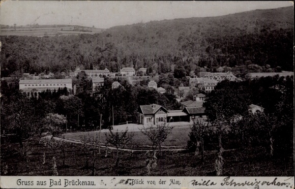 Postcard Bad Brückenau in Sinntal Lower Franconia, view from the Alm