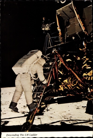 Op 21 juli 1969 stapt astronaut Buzz Aldrin op de maan, Neil Armstrong