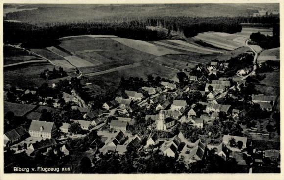 Postcard Biburg Diedorf district Augsburg, aerial photograph, village view, rural infrastructure, houses, rock
