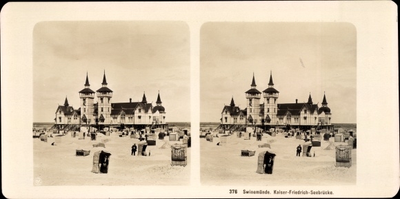 Stereo Foto Świnoujście Swinemünde Pommern, Kaiser Friedrich Seebrücke