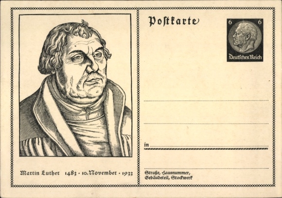 Postal stationery PC Martin Luther, 1483, November 10, 1933