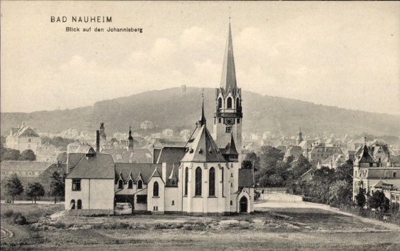 Postcard Bad Nauheim in Hesse, view of the Johannisberg, church, building, landscape