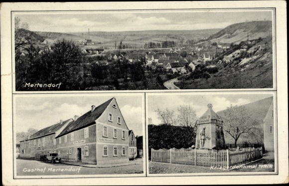 KP Mertendorf im Burgenlandkreis, zajazd, pomnik wojenny, widok ogólny