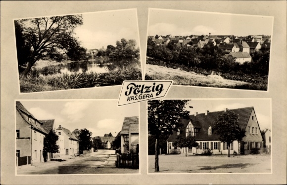 Postcard Pölzig in Thuringia, inn, street, city view