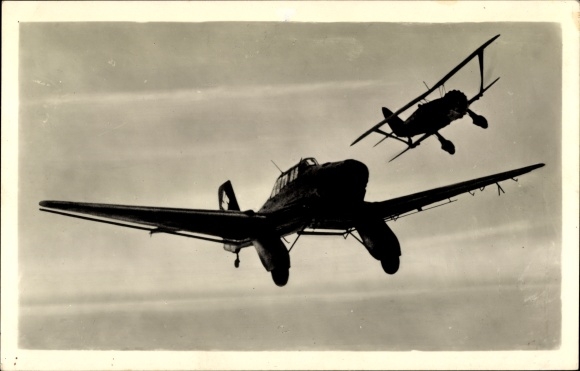 Postcard Deutsche Luftwaffe, dive bomber Ju 87, Stuka, Junkers combat aircraft, II. WW