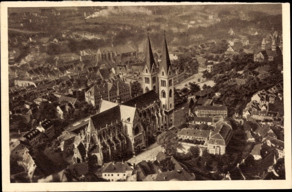 PC Halberstadt in Saxony Anhalt, WHW The beautiful Germany 158, church, place, aerial photograph