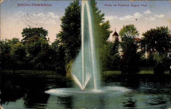 Postcard Bischofswerda in Saxony, fountain, water fountain, Friedrich August Park, Bischofswerda