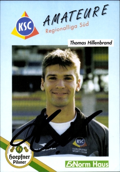 Autogrammkarte Fußballer Thomas Hillenbrand, Karlsruher SC, Autogramm