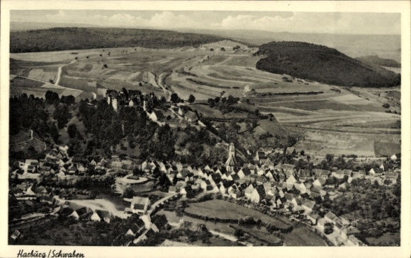 Postcard Harburg an der Wörnitz Swabia, aerial photograph