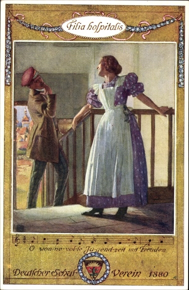 Studentika Song Postcard Filia hospitalis, O blissful youth with joy, German School Association 92