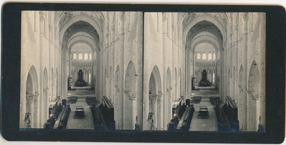 Stereo photo Saint-Benoît-sur-Loire Loiret, church, interior view, 1905