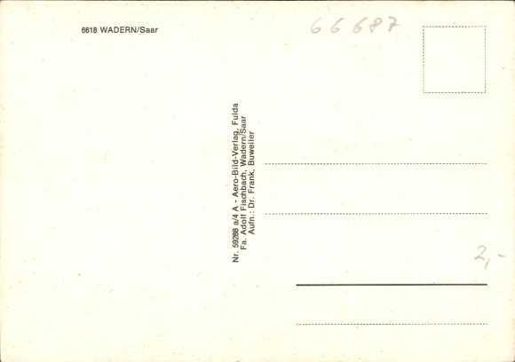 Postcard Wadern in Saarland, Great Market, Dagstuhl Castle, War Memorial, Gymnasium