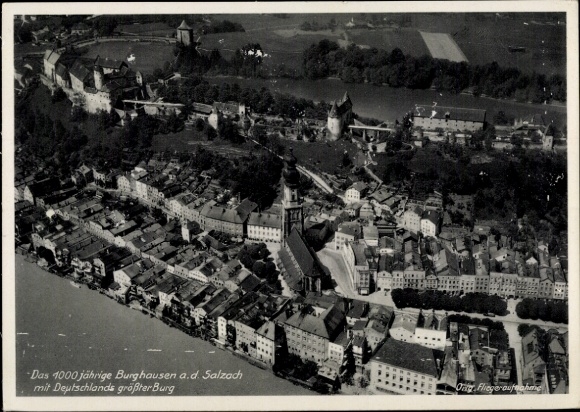Postcard Burghausen an der Salzach Upper Bavaria, aerial photograph