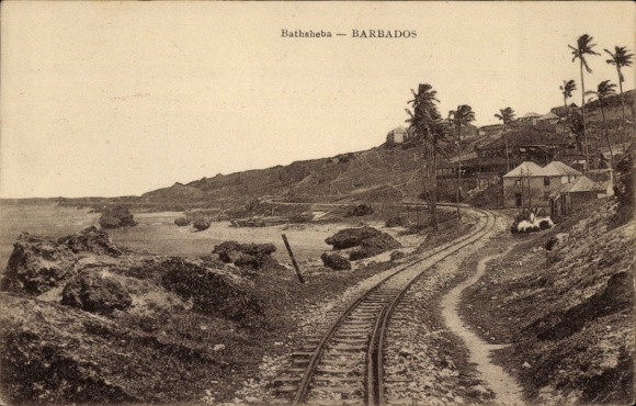 Postcard Bathsheba Barbados, lot at the tracks, house