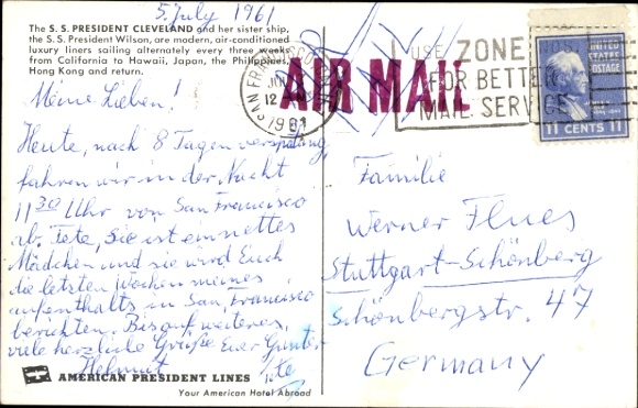 Ak San Francisco Californië VS, AMERIKAANSE PRESIDENT LINEST SS PRESIDENT CLEVELAND CALIFORNI...