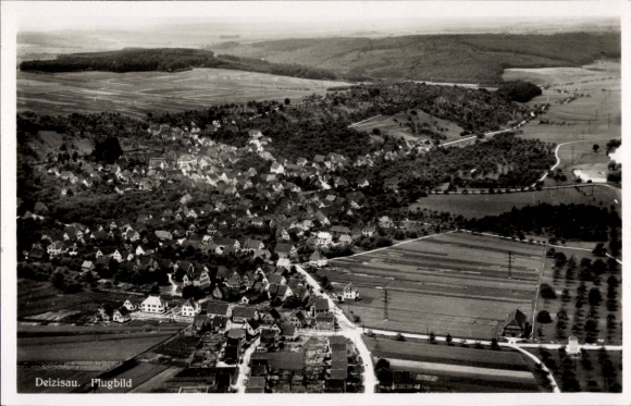 Postcard Deizisau am Neckar, aerial view of many houses, rural surroundings, simple