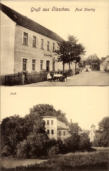 Postcard Oelzschau Belgern Schildau in Northern Saxony, street section, guest house, park