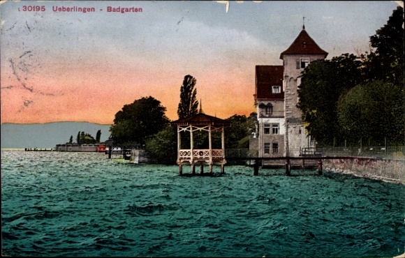 Postcard Überlingen on Lake Constance, Badgarten