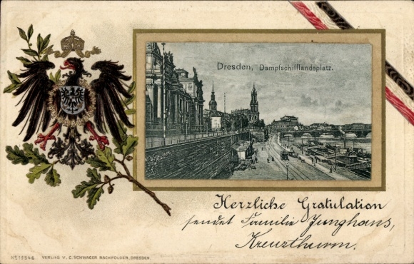 Embossed coat of arms passepartout PC Dresden Old Town, steamship landing place