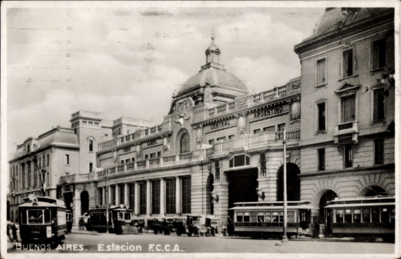 Postcard Buenos Aires Argentina, Central Station, Trams