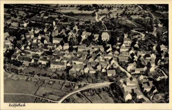Postcard Kröffelbach Waldsolms in the Taunus Hessen, aerial view of many houses and green areas