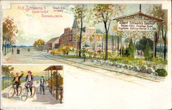 Chromo-Litho Hamburg Eimsbüttel Schnelsen, inn, cyclists, Schnellsen
