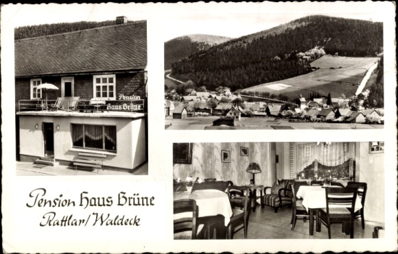 Postcard Rattlar Willingen Upland, Pension Haus Brüne, Panorama of the village
