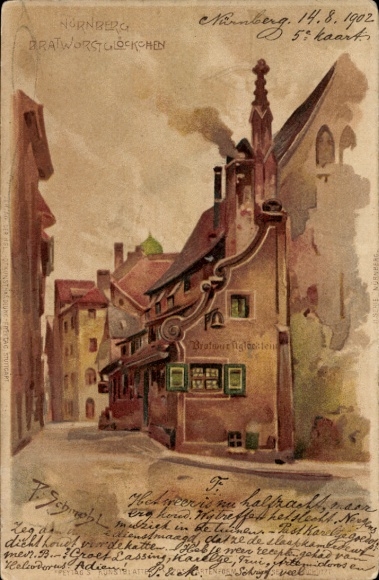Artist Chromo-Litho Schmohl, P., Nuremberg in Middle Franconia Bavaria, Bratwurstglöcklein