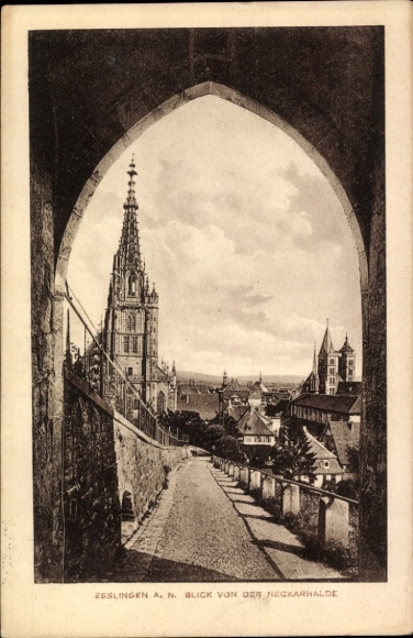 Ak Esslingen am Neckar, Blick von der Neckarhalde, Stadtansicht, Kirchturm, Häuser
