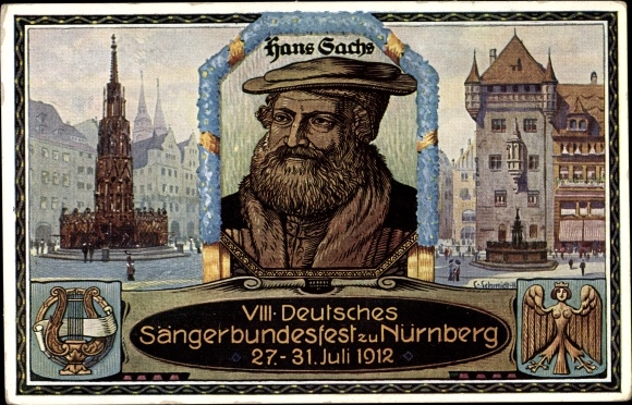 Passepartout PC Nuremberg in Middle Franconia Bavaria, 8th German Singers&#39; Association Festival 1912, Hans Sachs
