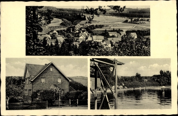Postcard Dickendorf Westerwald Rhineland Palatinate, general view, private pension H. Schroth, outdoor pool