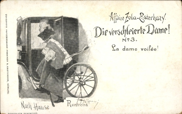 Judaica Artists Postcard Affair Zola Esterhazy, The Veiled Lady, Dreyfus Affair