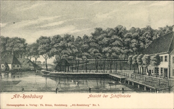 PC Rendsburg in Schleswig Holstein, old view of the Schiffbrücke, Verlag Th. Bruss, No. 5.