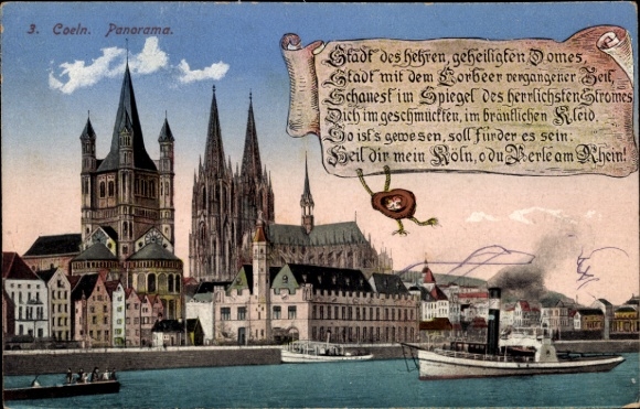 PC Cologne on the Rhine, panorama of cathedral, Rhine, ship, city view