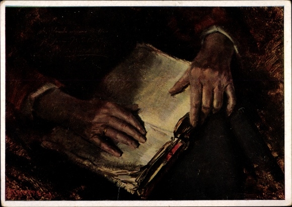 Artist Postcard troops, Karl, mother&#39;s hands, old book, HDK 250